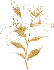 hand drawn golden glitter lily flower