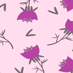  Seamless Floral Pattern with Hand-Drawn Blooming Flowers and Leaves