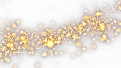 Golden bokeh glitter trail with sparkle overlay on a transparent background - glowing, festive, and magical