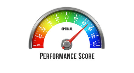 3D performance gauge chart with labels, isolated on white background