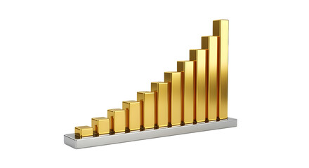 3D profit growth chart in silver and gold, isolated on white background