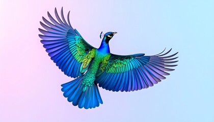 Obraz premium Vibrant bird in flight against a gradient background