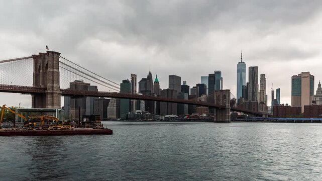 Brooklyn Bridge and Lower Manhattan Daytime with Clouds Timelapse