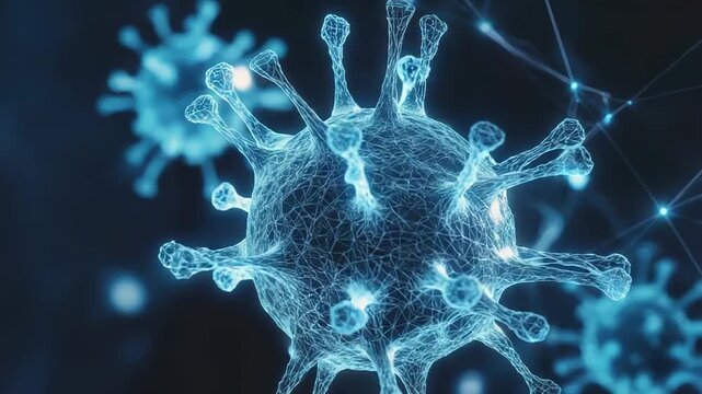 Microscopic view of virus cells showing their structure and interconnections