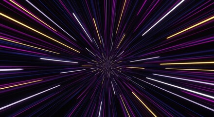 Colorful light speed tunnel with radiating neon streaks in outer space