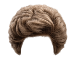 Brown afro wig hair accessory with natural texture, photo realistic style, suitable for costume or fashion, isolated on transparency background, playful and fun appearance