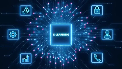 EdTech Education Technology e-learning online learning internet technology concept.Abstract glowing blue circuit board background - Powered by Adobe