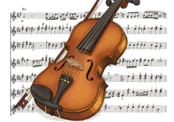 Violin Illustration With Bow On Musical Sheet Background Transparent