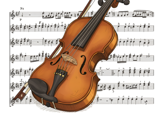 Violin Illustration With Bow On Musical Sheet Background Transparent