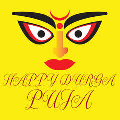 Durga Puja festival illustration with goddess face. Colorful vector illustration of Goddess Durga face with tridents and festive design, perfect for celebrating the Hindu Durga Puja festival.