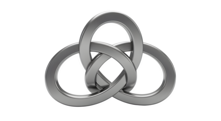 3D Venn diagram with metallic rings, isolated on white background