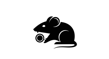 Simple black rat silhouette holding a coin icon.