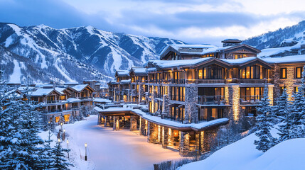 Fototapeta premium Explore snow-covered peaks, world-class ski slopes, and cozy resorts at the best ski destinations. Your adventure begins at a mountain resort!