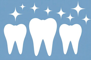 Three stylized white teeth on a light blue background.