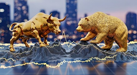Financial Bull and Bear Icons on an Economic Stock Chart