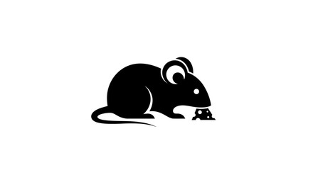Minimalist black mouse silhouette icon eating a crumb.