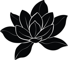 Black and white floral vector illustration of a lotus flower with a stylized leaf pattern