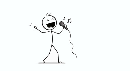 Joyful Stick Figure Singing Karaoke A Fun Illustration