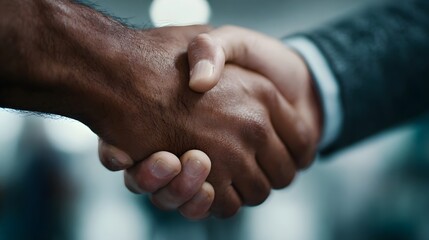 Fototapeta premium Professional handshake between diverse hands symbolizing a successful business agreement and strong partnership