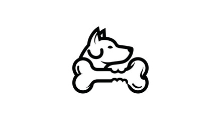 Simple line art icon of a dog holding a large bone.