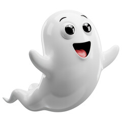 Cheerful Cartoon Ghost with Big Eyes and Smile for Halloween Decor