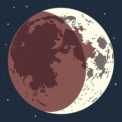 Vector art of blood moon illustration, a lunar eclipse in a starry night sky