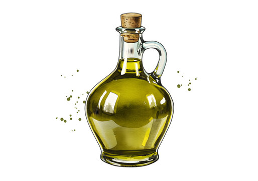 Olive Oil Glass Bottle Illustration on Transparent Background - Powered by Adobe