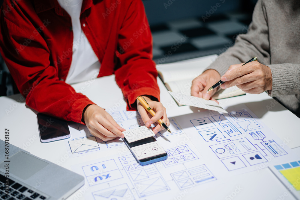 Wall mural ux graphic designer planning application process development prototype wireframe for web smart phone
