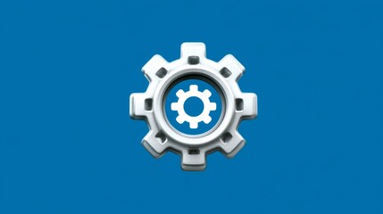 Metal gear icon illustration on a blue background representing engineering concepts