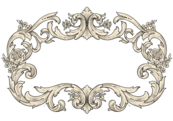 Ornate Beige Floral Frame Isolated on Transparent Background Illustration