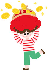 지갑 들고 있는 양갈래머리 여자 사람 동전 돈 금화 포인트