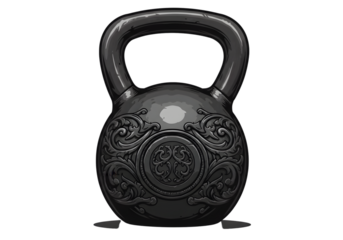 Ornate Black Kettlebell Illustration on Transparent Background