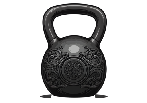 Ornate Black Kettlebell Illustration on Transparent Background