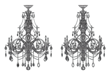 Ornate Crystal Chandeliers Illustration On Black Background Png Isolated