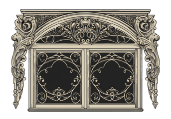 Ornate Door Illustration With Intricate Design Isolated on Transparent Background