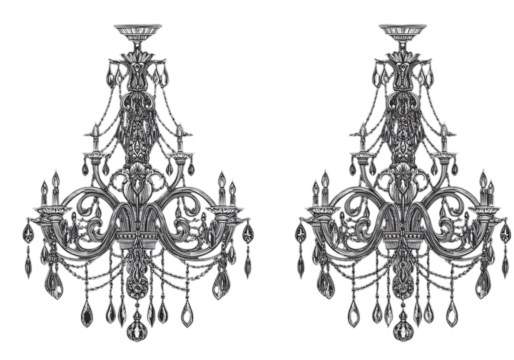 Ornate Crystal Chandeliers Illustration On Black Background Png Isolated
