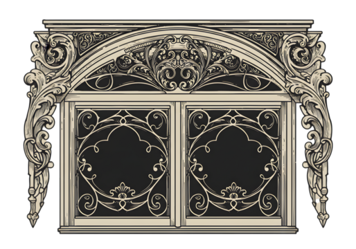 Ornate Door Illustration With Intricate Design Isolated on Transparent Background