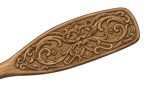 Ornate Engraved Wood Pattern With Gold Detail On Transparent Background