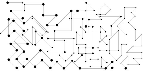 Abstract Black Dot and Line Network Pattern on White Background.