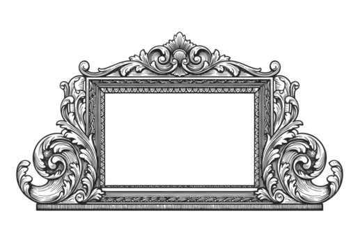 Ornate Frame Illustration in Black and White with Vintage Decoration