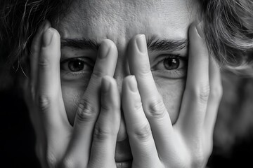 Closeup of a person covering their face, expressing feelings of shame and depression, reflecting the emotional burden of guilt.