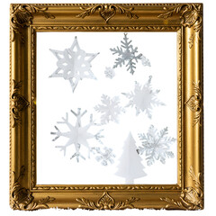 Obraz premium Ornate Gold Frame With Paper Snowflakes And Christmas Tree Illustration