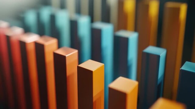 A detailed view of a colorful bar chart with varying heights and colors, useful for presentations or data visualization