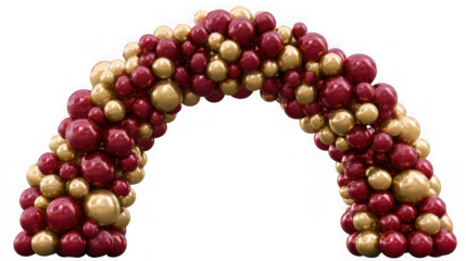 Archway made of red and gold balloons, isolated on transparent background