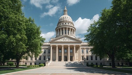 Naklejka premium Majestic colorado state capitol building architecture amidst lush green trees and sky