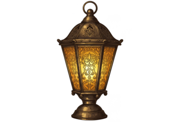 Ornate Golden Lantern Isolated on Transparent Background Illustration