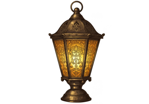 Ornate Golden Lantern Isolated on Transparent Background Illustration