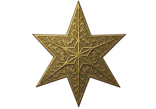Ornate Golden Six Pointed Star Ornament Illustration On Transparent Background