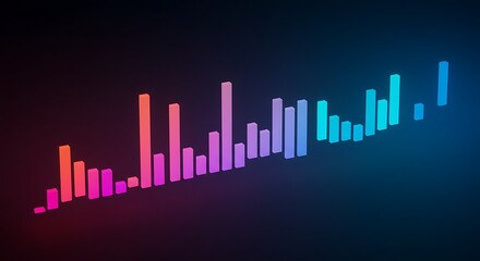 Abstract digital spectrum analysis visualization with glowing gradient bars on a dark background