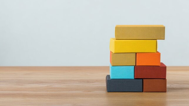 Product boxes arranged in orderly manner, suitable for logistics themes or marketing content.